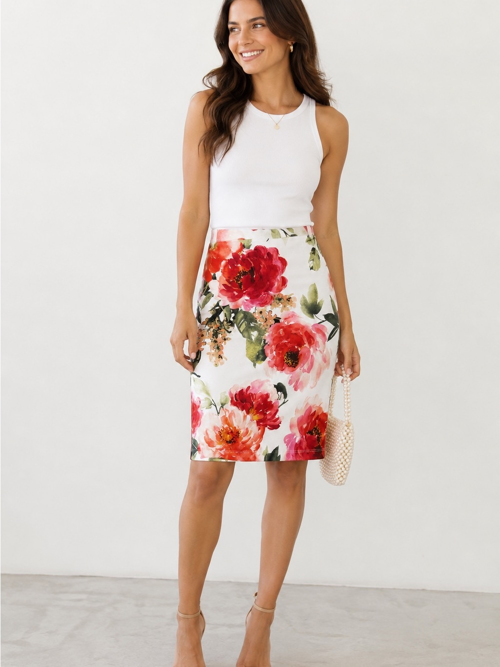 A.gain Floral Pencil Skirt